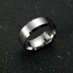 Men Stainless Steel 8mm Brushed Finish Ring with Beveled Edges